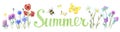 Summer logo. Butterflies, bumblebee, meadow flowers