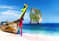 Summer Longtail Boat Poda Island Krabi Thailand Concept