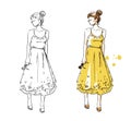 Summer look, girl in a yellow dress. Vector fashion illustration