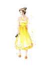 Summer look, girl in a yellow dress