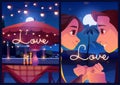 Summer love cartoon posters, couple outdoor dating