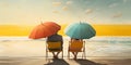 Summer love couple, beach, sunny day, sun, wallpaper background, surreal, stock, Generative AI Royalty Free Stock Photo