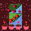 Summer love party birthday cupcake flower scrapbook style card illustration