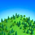 Summer low poly 3D forest on hill illustration