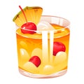 Summer Mai Tai cocktail with cherry, pineapple and rum. Drink with ice. Royalty Free Stock Photo