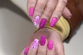 Summer manicure design with flowers