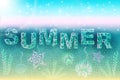Summer marine comportion: inscription summer, shells, seaweed, bubbles and starfish. Sea. Hello summer. Relaxation Royalty Free Stock Photo