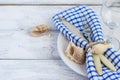 Summer marine style table setting, copy space Royalty Free Stock Photo