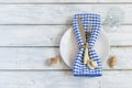 Summer marine style table setting, top view, space for text Royalty Free Stock Photo