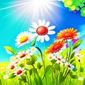 Summer meadow with daisies and sun. Vector illustration. AI Generated Royalty Free Stock Photo