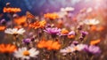 Summer meadow with magnificent flowers, butterfly beautiful