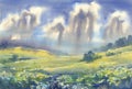 Summer meadow watercolor landscape