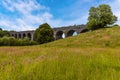 Summer meadows in front of the derelict and abandoned viaduct near Catesby, Northamptonshire, UK Royalty Free Stock Photo