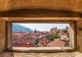 Summer mediterranean cityscape - top view from the fortress tower of the roofs of the Old Town of Dubrovnik Royalty Free Stock Photo