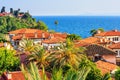 Summer mediterranean cityscape - view of the roofs of the Kaleici area, the historic city center of Antalya Royalty Free Stock Photo