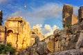 Summer mediterranean cityscape - view of the ruins of the theater in the ancient city of Myra Royalty Free Stock Photo