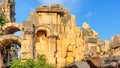 Summer mediterranean cityscape - view of the ruins of the theater in the ancient city of Myra Royalty Free Stock Photo