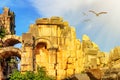 Summer mediterranean cityscape - view of the ruins of the theater in the ancient city of Myra, near the Turkish town of Demre Royalty Free Stock Photo