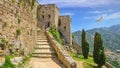 Summer mediterranean landscape - view of the stairs in the Klis Fortress Royalty Free Stock Photo