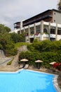 Summer mediterranean resort with swimming pool(Halkidiki, Greec Royalty Free Stock Photo