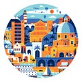 Summer Mediterranean Town Circle Poster or Print