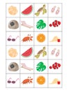 Summer memory game cards with cute beach objects. Matching activity. Remember and find correct picture card. Simple sea