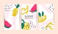 Summer Memphis Abstract vector card set. Hello summer illustrations