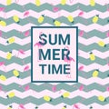 Summer memphis style background with flamingo and pineapple