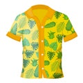 Summer men`s colorful shirt with a decorative Hawaiian ornament.