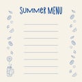 Summer menu design with decorative elements and space for drinks and dishes Royalty Free Stock Photo