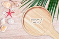 Summer menu written on wooden plate.