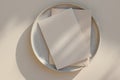 Summer minimal wedding stationery. Blank vertical greeting card mockup with beige envelope, invitation. Ceramic dessert