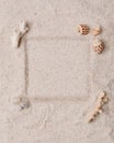 Summer minimalist sandy beach  texture mockup / template on a sand background with sea shells - ideal for elegant branding Royalty Free Stock Photo