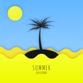 Summer minimalistic background with sea, sun and palm.