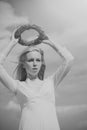 Summer mood. Girl with blond hair and wreath outdoors Royalty Free Stock Photo