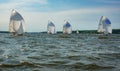 Summer mood: white sails against the blue sky . Royalty Free Stock Photo