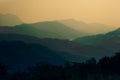 Summer mountain forest layers landscape in sunset. Royalty Free Stock Photo