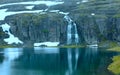 Summer mountain with lake and snow (Norway) Royalty Free Stock Photo