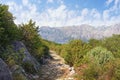 Summer mountain landscape with ancient cobblestone road. Montenegro, Vrmac mountain, Bay of Kotor Royalty Free Stock Photo