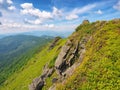 summer mountain landscape. rocks on the grassy hills