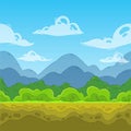 Summer mountain landscape. Seamless cartoon nature landscape.