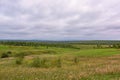 Summer mountain landscape. A stream and a birch grove against the background of mountains in the Cis-Baikal basin. Irkutsk region Royalty Free Stock Photo