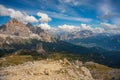 Summer mountain landscape view to Cortina d Ampesso, Dolomite Alps, Italy Royalty Free Stock Photo