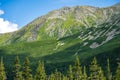 Summer mountain panorama from Hala Gasienicowa. View to Zolta Turnia mountain, blue cloudless sky Royalty Free Stock Photo
