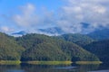 Summer mountain`s lake landscape over blue sky Royalty Free Stock Photo