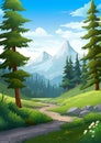 Summer Mountains Meadows Illustration