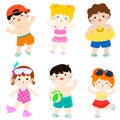 Summer multicultural cute kids in swimsuit