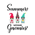 Summer with my gnomies. Cute cartoon gnomes on vacations. Vector template for banner, typography poster, greeting card