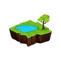 Summer natural landscape with pond, fantastic island for game user interface, element for video games, computer or web