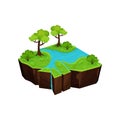 Summer natural landscape with river, fantastic island for game user interface, element for video games, computer or web